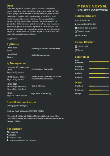 Yabancı Dil Öğretmeni Cv Örnekleri cv indir